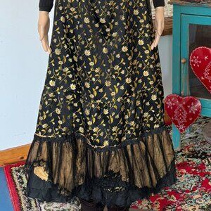 Vntg~Goth Grunge Victorian Style Lace Tulle Maxi Skirt Black Romantic Vamp Maxi